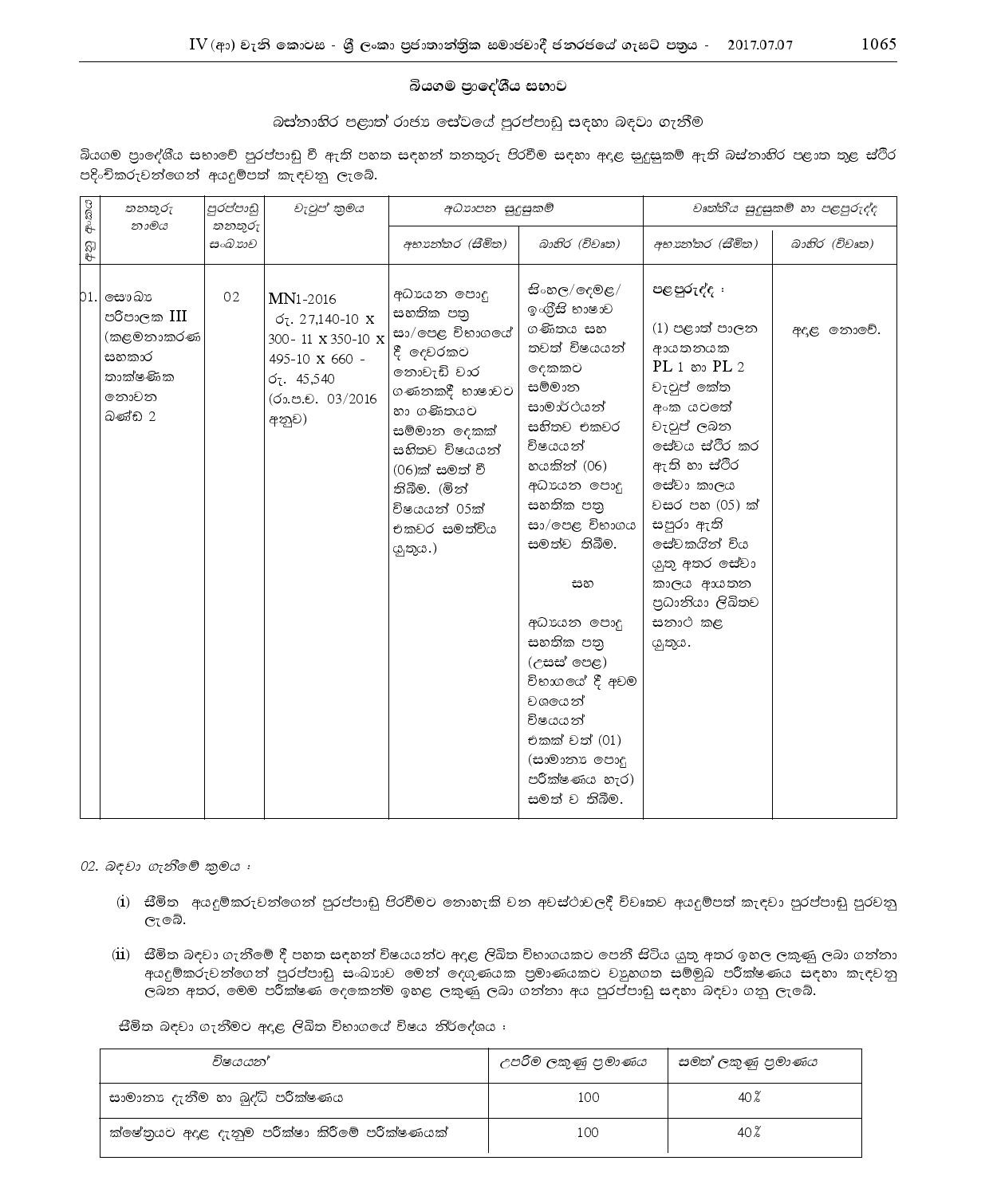 Health Supervisor - Biyagama Pradeshiya Sabha